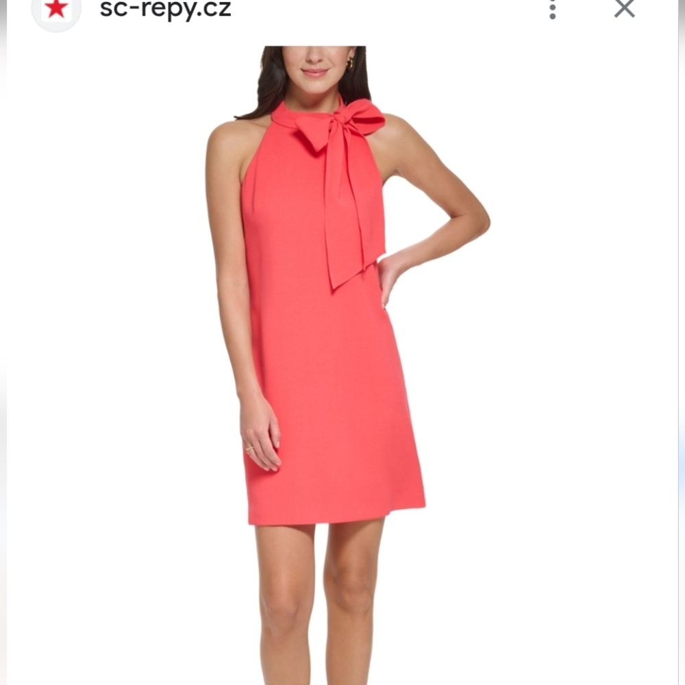 Vince Camuto Tie Neck A Line Dress 12  Red Crepé Party Wedding Guest Classic